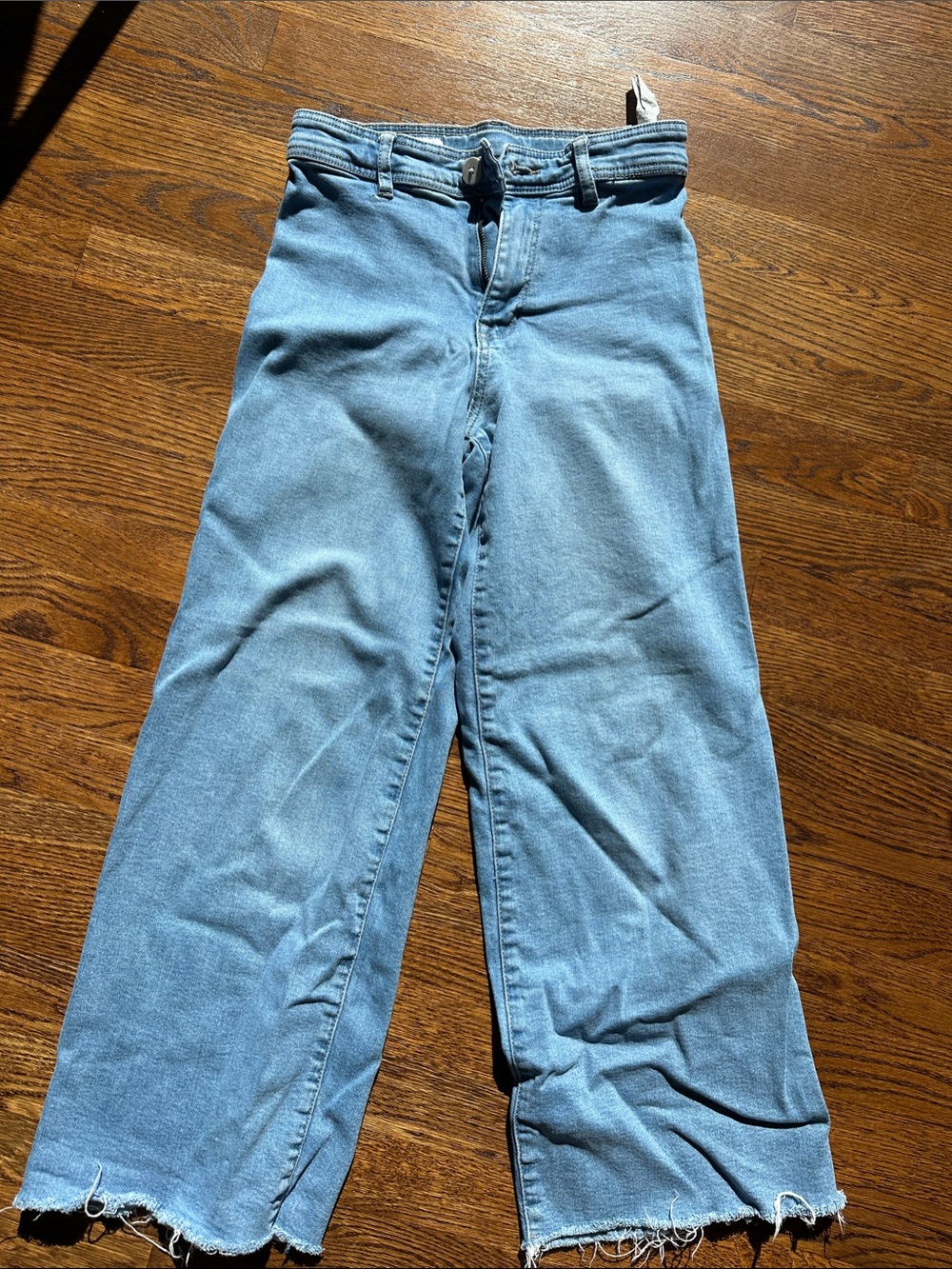 Zara Light Blue Wide-Leg Jeans with Frayed Hem